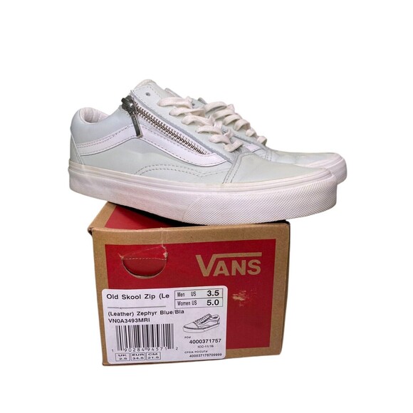 Vans Old Skool Zip Leather Shoes Mens 3.5 Womens 5.0 Zephyr Blue & Blanq White - Picture 2 of 16